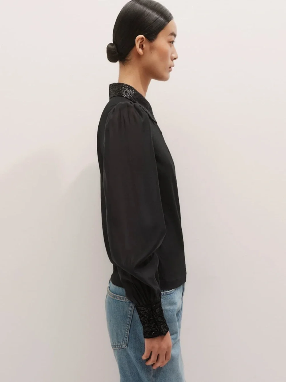 ME+EM Sequin Mixed Media Layering Shirt - Black Sz 12 - Picture 9 of 16